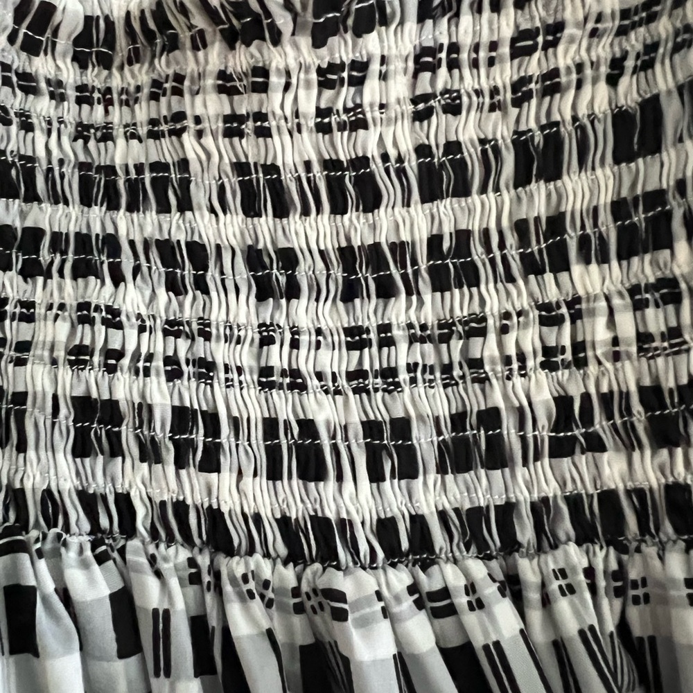 Faithfull the Brand Black White Plaid Cotton Puff Sleeve Tiered Maxi Dress S - Picture 5 of 11